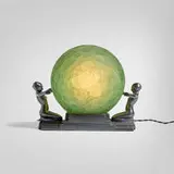 Inc. Frankart, Figural table lamp, c. 1930, cast and enameled aluminum, glass