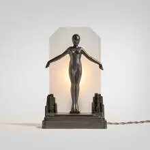 Inc. Frankart, Figural table lamp, 1928, frosted glass, cast and enameled aluminum
