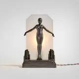 Inc. Frankart, Figural table lamp, 1928, frosted glass, cast and enameled aluminum