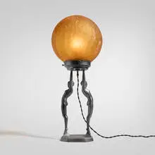 Inc. Frankart, Figural table lamp, 1927, cast and enameled aluminum, glass