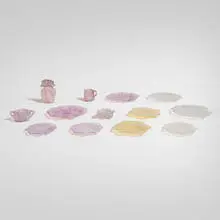 Reuben Haley, Collection of Ruba Rombic tableware, c. 1930, mold blown glass