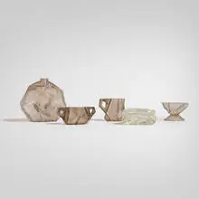 Reuben Haley, Collection of Ruba Rombic tableware, c. 1930, mold blown glass