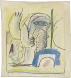 Horst Antes, Ohne Titel, 1963, Gouache und Farbkreide auf Leinwand (nicht aufgespannt)