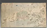China, Vogelschauplan der deutschen Koloniestadt Tsingtao 青島 全圖 (Qingdao), Um 1910, Tusche und Karte auf Seide (Shirting)