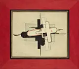 Robert Michel, London Paradies, 1931, Tuschpinsel, Bleistift, Farbstifte, Aquarell und Deckweiß, teilweise gespritzt, auf Schoellershammer-Karton, vom Künstler in einen weinroten Papierrand eingesetzt
