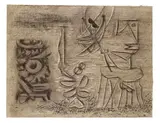 Willi Baumeister, Komposition mit Urgestalt und Schaukel, 1944, Kohle auf Bütten