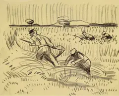 Bei der Kornernte by Max Pechstein, 1932, Kreide auf gelblichem Transparentpapier (aus einem Zeichenblock), sold Dec 2007