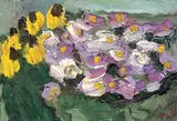 Violette und gelbe Blüten by Klaus Fußmann, 1993, Öl auf Karton, sold Jun 2009