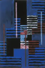 Komposition by Adolf Fleischmann, 1957, Gouache auf schwarzem Bütten (Wasserzeichen: Montgolfier), sold Nov 2009