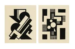 Oskar Fischer, Aus: „12 Blätter Schwarzweiß. Mappe No. 1, 1923, Original-Halbleinenmappe mit collagiertem Deckel und 10 (von 12) Holzschnitten, jeweils auf Japanbütten, und einem Titelblatt in Tuschfeder auf Bütten