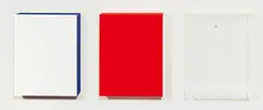 Gerwald Rockenschaub, Kästchen, 1990, 3 Kästchen aus Acrylglas, mit Messinghaken