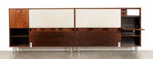 George Nelson, Headboard, 1956, Rosewood, vinyl, steel, lacquered wood