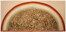 Sheila Hicks, Tahoe (Rainbow), c. 1975, Linen, rayon and gold coated silk thread over bobbins