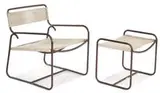 Walter Lamb, Wide armchair and ottoman (2), c. 1950, Tubular Bronze and yacht cord
