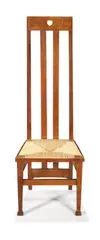 John Ednie, High back side chair, c. 1900, Oak, rush seat
