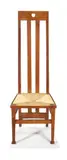 John Ednie, High back side chair, c. 1900, Oak, rush seat