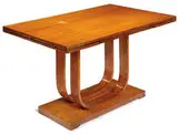 Gilbert Rohde, Dining suite (5), c. 1935, Walnut, vinyl-upholstery
