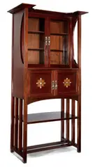 Ernest Archibald Taylor, Inlaid Bookcase, 1901, Mahogany, fruitwood, mother-of-pearl, copper, glass