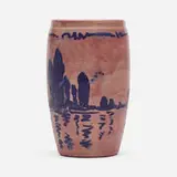 Fhr Fred Robertson Los Angeles, Rare scenic vase, c. 1920, hand-decorated matte-glazed stoneware