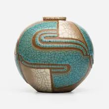 René Buthaud, Art Deco vase, c. 1930, peau-de-serpent (snakeskin)-glazed earthenware with wax-resist decoration