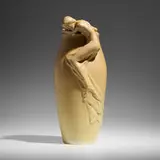 Rare and Large Modeled Mat figural vase by Anna Marie Valentien for Rookwood Pottery, 1901, hand-thrown and glazed earthenware, sold Jan 2024