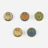 Grueby Faience Company, Collection of five scarab paperweights