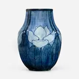 Early vase with magnolias by Harriet Joor for Newcomb College Pottery, 1902, glazed earthenware, sold Jan 2024