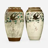 Ernest Chaplet for Haviland & Co., Tall vases, set of two, c. 1880, glazed and gilt porcelain
