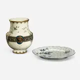 Albert Dammouse, Vase and plate, c. 1890, glazed and gilt porcelain