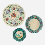 Albert Dammouse, Collection of three floral plates, c. 1890-1900, glazed and enameled stoneware