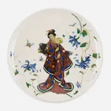 Théodore Deck, Rare plate with Japanese woman, c. 1880, faience