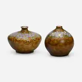 Émile Diffloth, Vases with blossoms, set of two, c. 1920, glazed stoneware