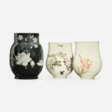 Collection of three vases by Edouard Dammouse and Félix Bracquemond for Haviland & Co., c. 1882, glazed stoneware, glazed porcelain, sold Jan 2024