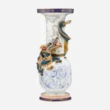 Keller et Guérin, Tall vase with dragon, c. 1890, glazed and gilt earthenware