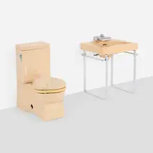 Henry Dreyfuss, Crane Neuvogue sink and toilet, c. 1939, glazed porcelain, aluminum, chrome-plated brass