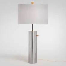 Walter von Nessen, Table lamp, c. 1940, stainless steel, enameled stainless steel, Bakelite