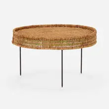 Gen'ichirō Inokuma, Coffee table, c. 1962, woven akebi vines, bamboo, enameled steel