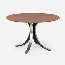 T69 table by Osvaldo Borsani and Eugenio Gerli, 1963, mahogany, stainless steel, enameled steel, sold Nov 2025