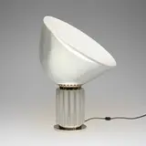 Taccia table lamp by Achille & Pier Giacomo Castiglioni, blown glass, enameled aluminum, nickel-plated ABS and PC, sold Nov 2025