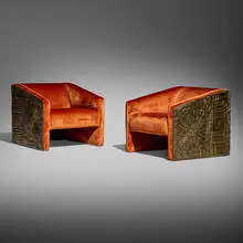 Adrian Pearsall, Goop lounge chairs, pair, c. 1975, bronze resin over wood, microfiber Dedar upholstery