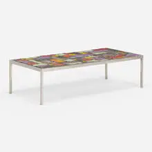 Jules Dewaele, Coffee table, c. 1960, glazed ceramic tiles, chrome-plated stainless steel