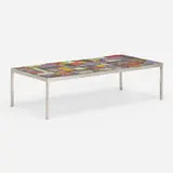 Jules Dewaele, Coffee table, c. 1960, glazed ceramic tiles, chrome-plated stainless steel