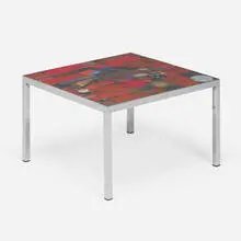 Jules Dewaele, Coffee table, c. 1960, glazed ceramic tiles, chrome-plated steel