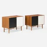 Cabinets, pair by W.F. Whitney Company, c. 1965, oak, enameled wood, steel, sold Nov 2025