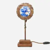 Brutalist, Luna table lamp, c. 1965, copper, wood, glass
