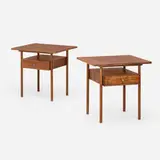 Occasional tables, pair by W.F. Whitney Company, c. 1965, cherry, nickel-plated steel, sold Nov 2025