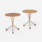 Albert Larsson, Occasional tables, set of two, c. 1960, mahogany, brass-plated metal, copper-plated metal