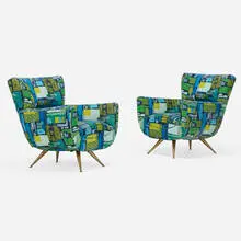 Henry P. Glass, Forecast lounge chairs, pair, 1955, upholstery, brass