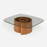 Vladimir Kagan, Snail coffee table, c. 1954, walnut, glass