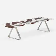 Yves Béhar, Bench, c. 2020, stained and lacquered walnut, stainless steel